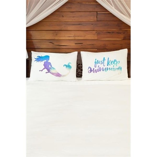 One Bella Casa One Bella Casa 74519CSE Just Keep Swimming Mermaid Pillowcase; Multi Color - Set of 2 74519CSE